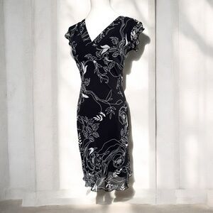 Y2K Elegant Black and White Floral Dress fairy grunge whimsigoth S